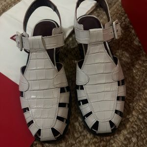 NEW! STAUD Beige Croc Brady Sandals